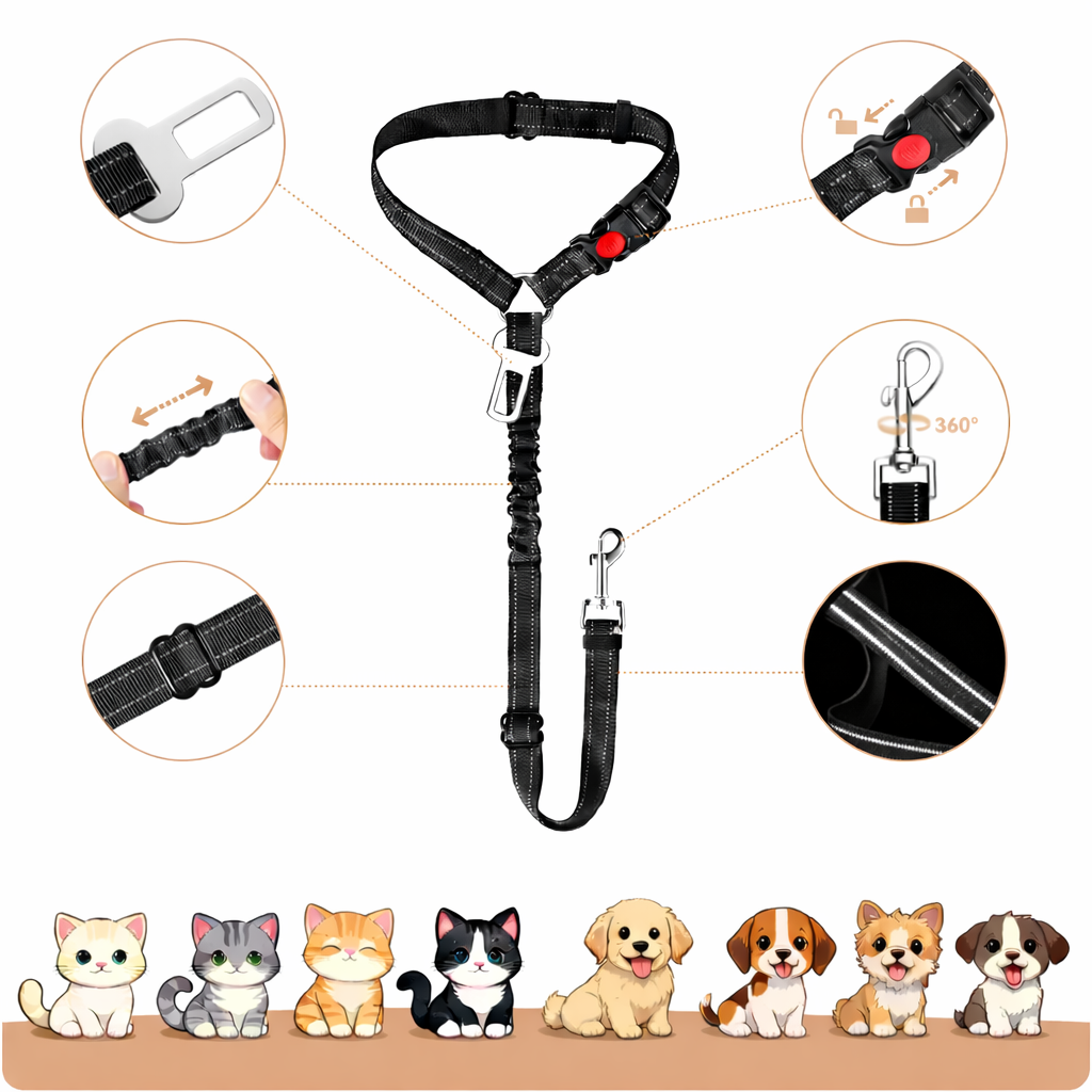 Adjustable Dog/Cat Car Seat Belt – Pet Safety Travel Restraint