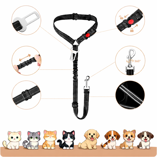 Adjustable Dog/Cat Car Seat Belt – Pet Safety Travel Restraint