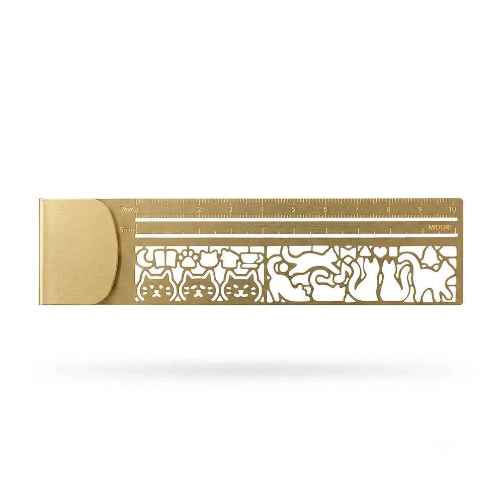Cute Hollow Cat 2-in-1 Brass Bookmark Ruler