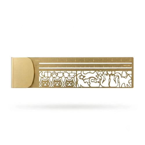Cute Hollow Cat 2-in-1 Brass Bookmark Ruler