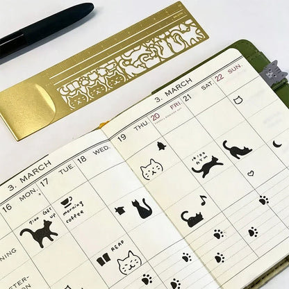 Cute Hollow Cat 2-in-1 Brass Bookmark Ruler