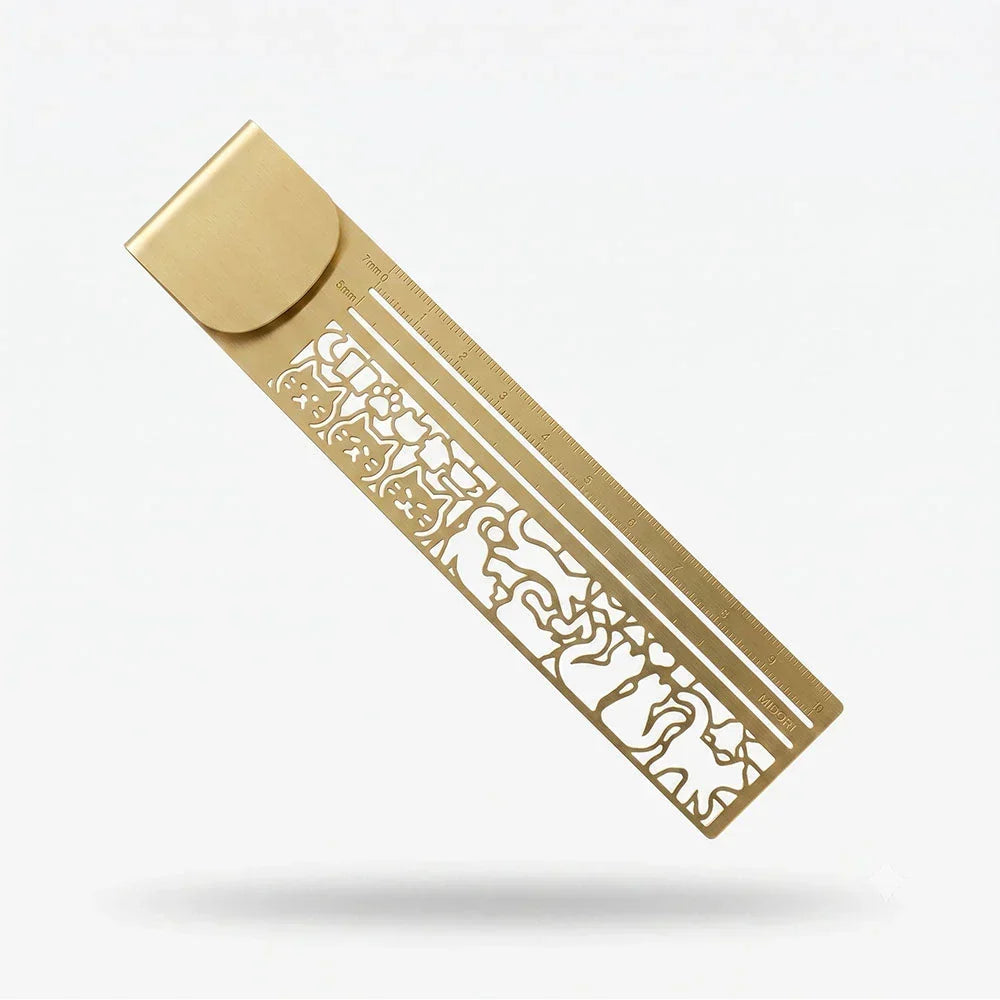 Cute Hollow Cat 2-in-1 Brass Bookmark Ruler