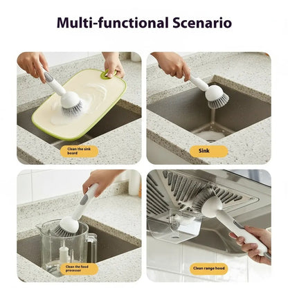 Kitchen Essentials🍽️6-in-1 Dish Brush with Detergent Dispenser 360° Rotating Scrubber