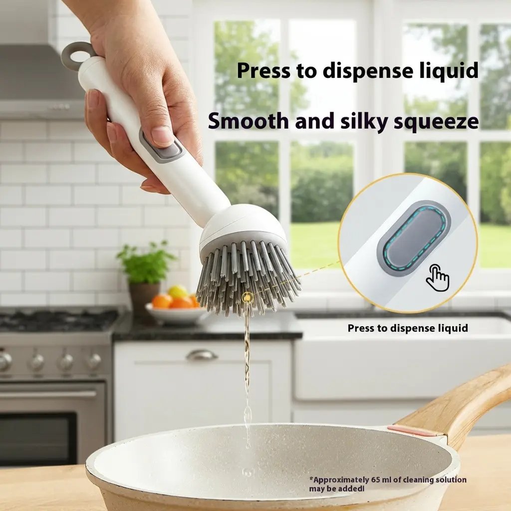 Kitchen Essentials🍽️6-in-1 Dish Brush with Detergent Dispenser 360° Rotating Scrubber