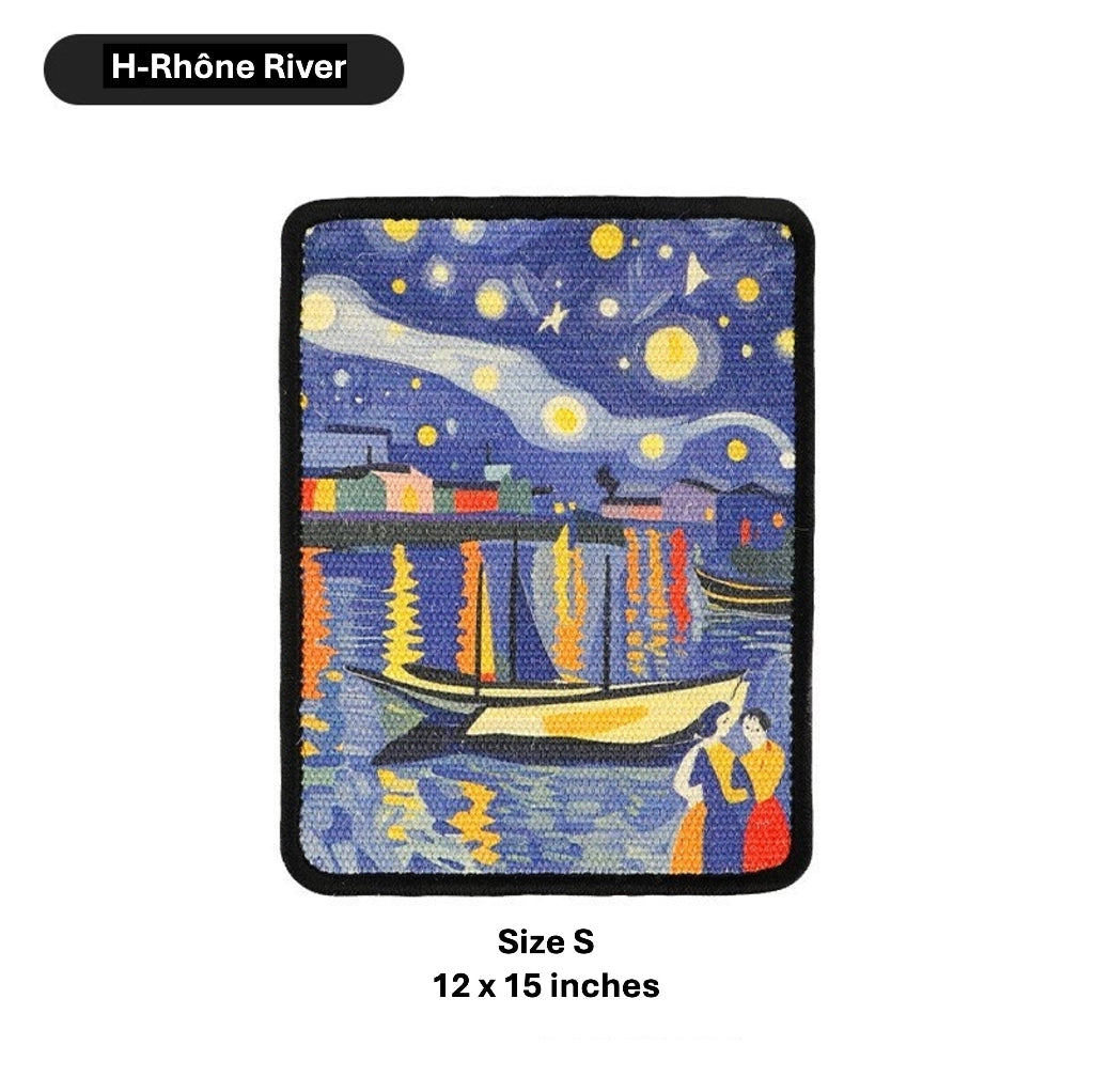A rectangular embroidered patch featuring a stylized H-Rhöne River scene inspired by Van Gogh's Starry Night, with a black border on a white background. Text labels indicate 'H-Rhöne River' at the top and 'Size S 12 x 15 inches' at the bottom.