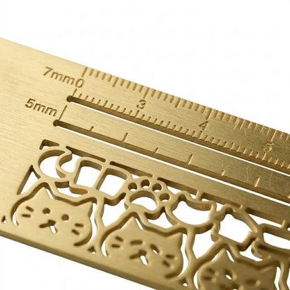 Cute Hollow Cat 2-in-1 Brass Bookmark Ruler