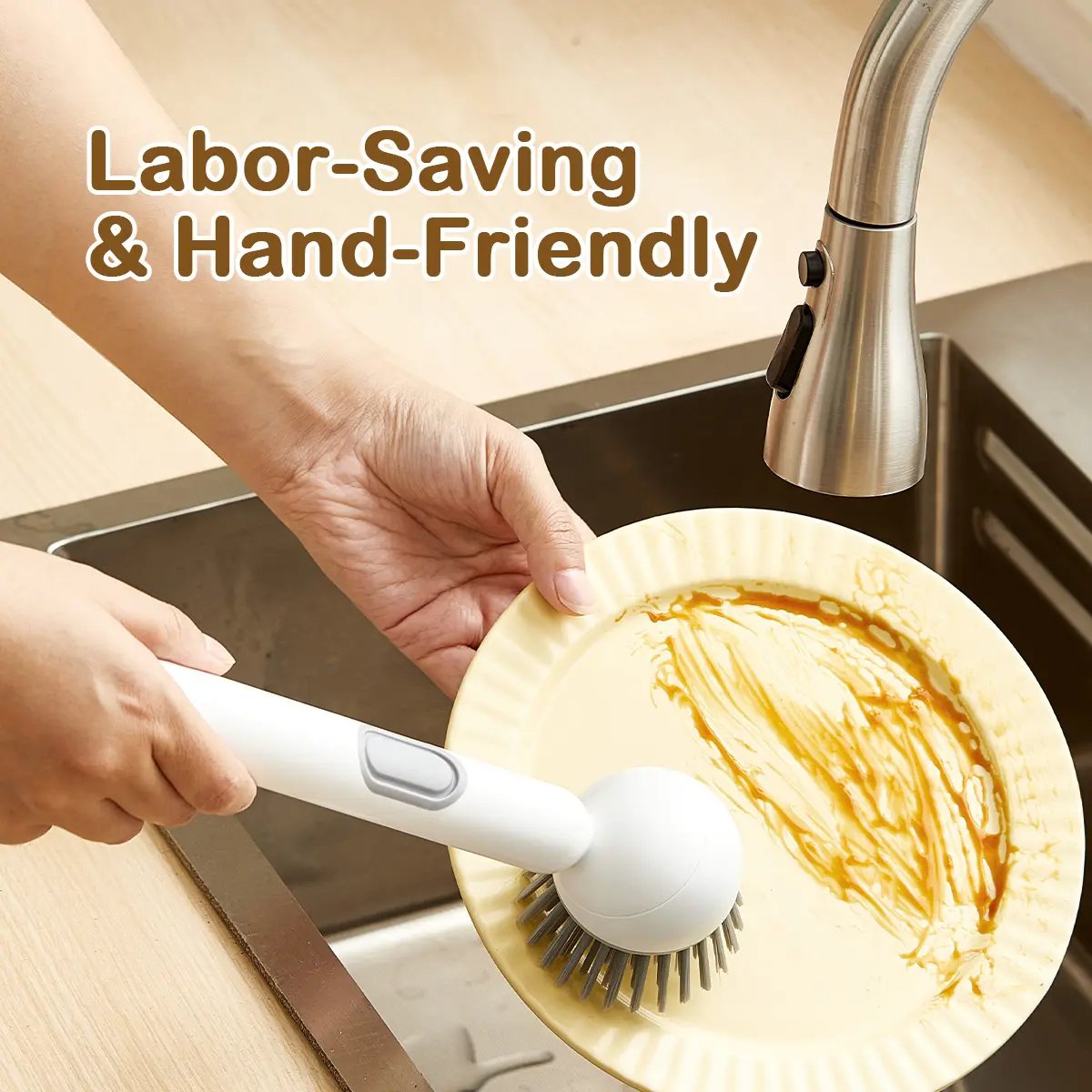 Kitchen Essentials🍽️6-in-1 Dish Brush with Detergent Dispenser 360° Rotating Scrubber