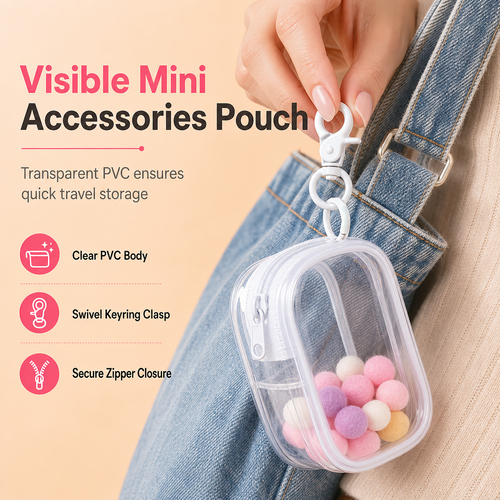 👛Visible Mini Transparent Accessories Pouch – Clear PVC Clip-On Zipper Storage Bag, Portable Keychain Mini Case for Small Gadgets & Tiny Items