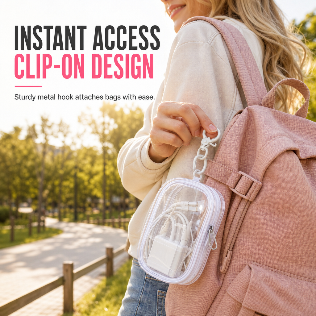 👛Visible Mini Transparent Accessories Pouch – Clear PVC Clip-On Zipper Storage Bag, Portable Keychain Mini Case for Small Gadgets & Tiny Items