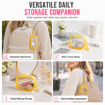 👛Visible Mini Transparent Accessories Pouch – Clear PVC Clip-On Zipper Storage Bag, Portable Keychain Mini Case for Small Gadgets & Tiny Items