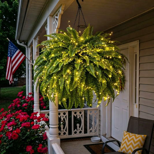 Large, Illuminated Artificial Boston Fern
